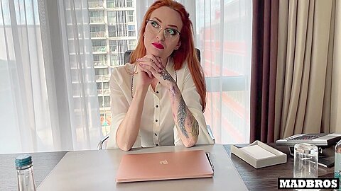 A Trapped Redhead Boss Gets Her Ass Fucked In The Office By Two French Black Guys!!!