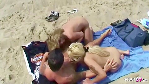 German Big Klaus With Two Milf In 3some At Beach